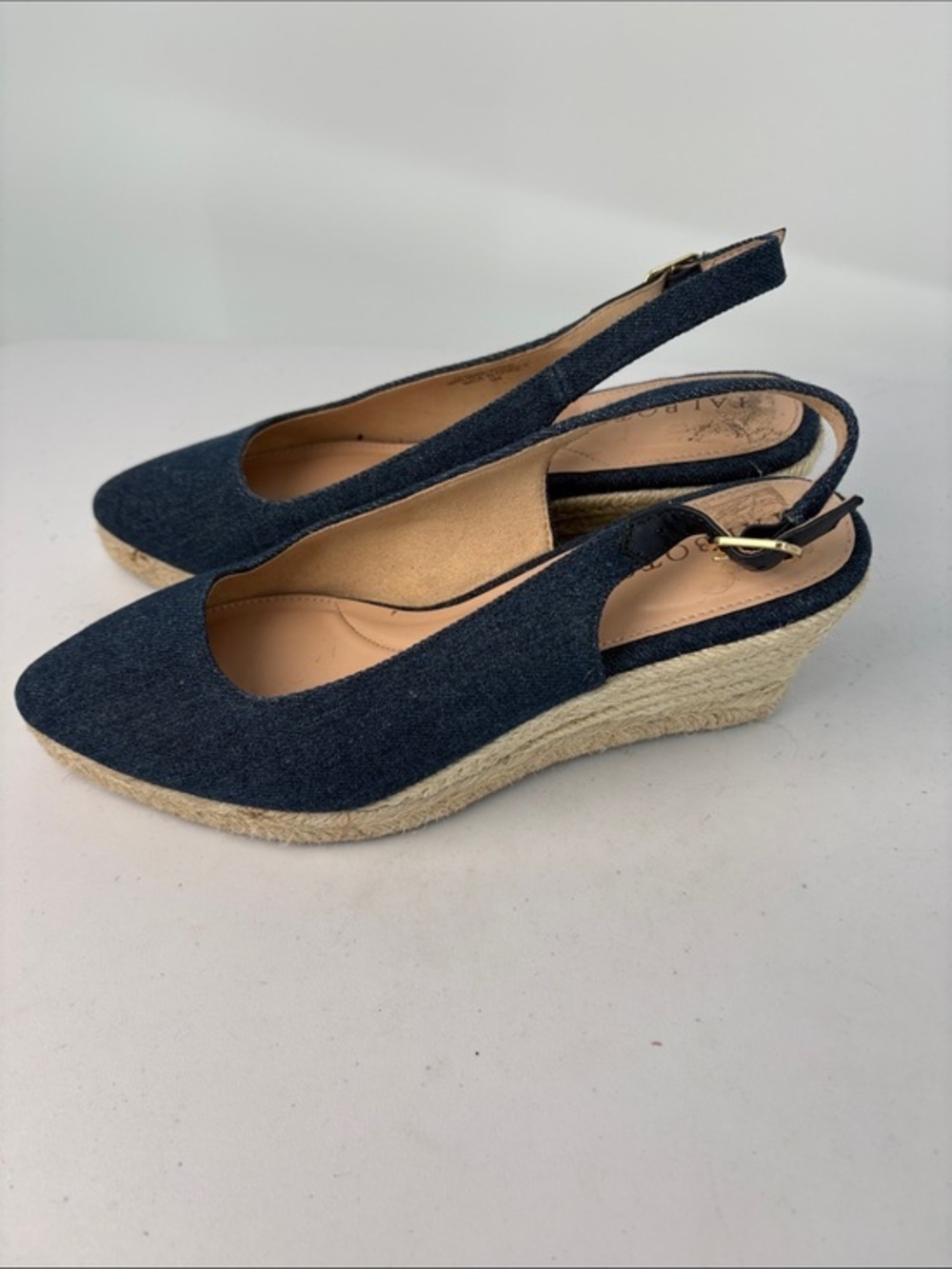🍰 talbots denim Slingback Espadrille Wedges in Dark Blue pointed toe